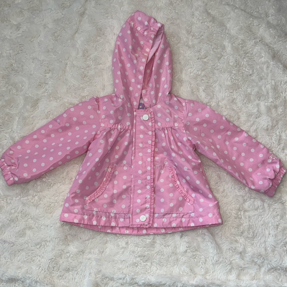 Oshkosh 18m rain jacket raincoat pink white polka dots